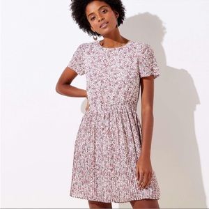 LOFT Floral Pleated Fit and Flare Dress, Size 8